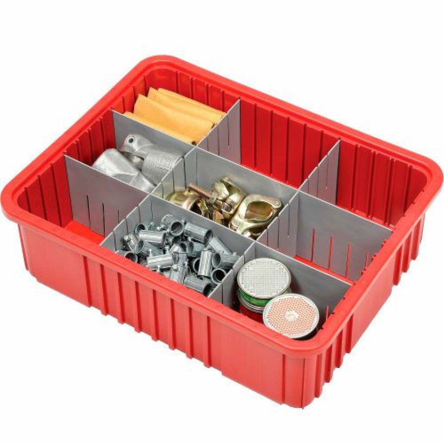 Containers & Organizers * | Global Industrial Plastic Dividable Grid Container Dg93060, 22-1/2"L X 17-1/2"W X 6"H, Red Pkg Qty 3