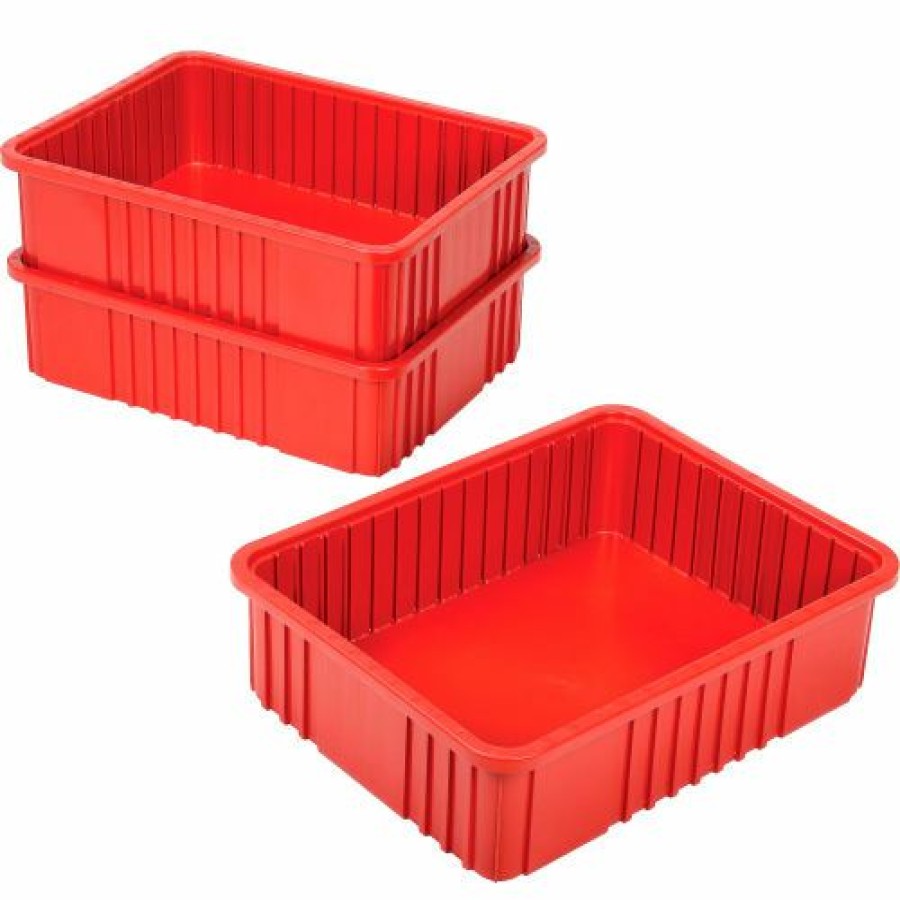 Containers & Organizers * | Global Industrial Plastic Dividable Grid Container Dg93060, 22-1/2"L X 17-1/2"W X 6"H, Red Pkg Qty 3