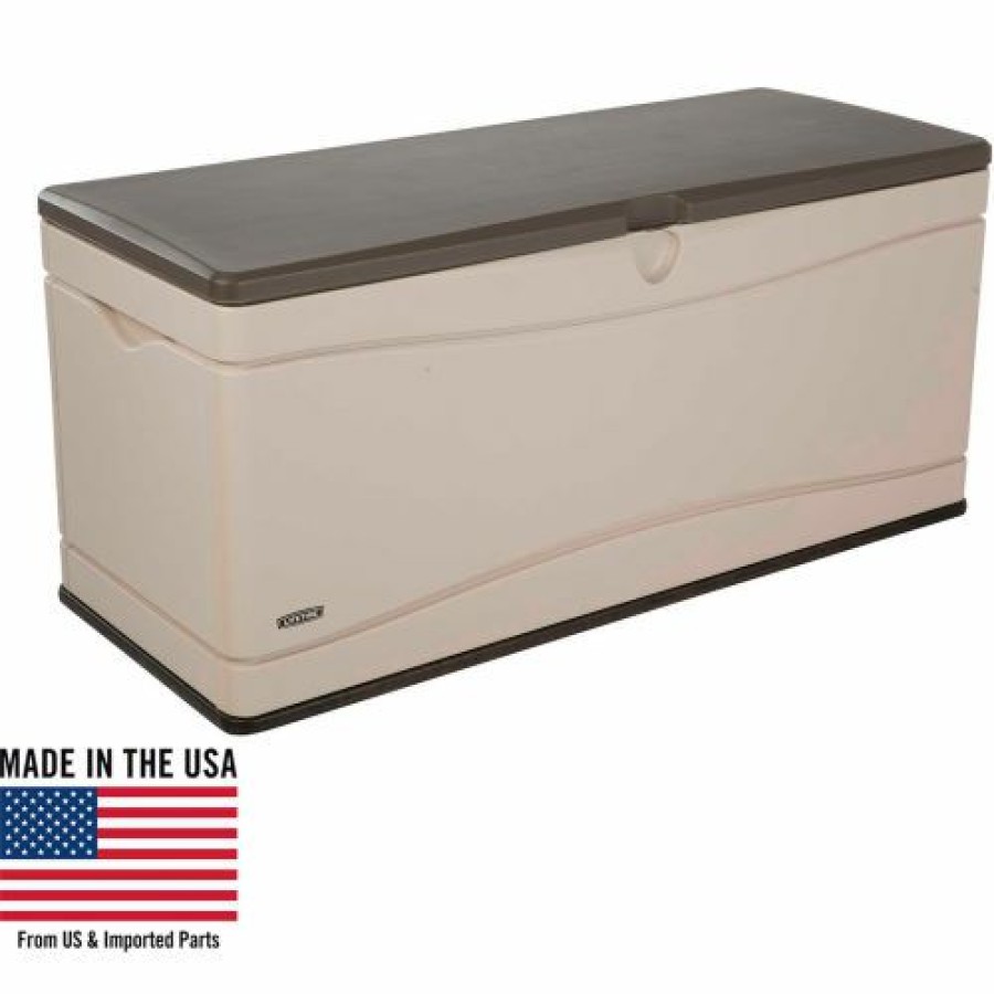 Containers & Organizers * | Lifetime 60012 Outdoor Deck Storage Bench Box 130 Gallon, Sand W/Brown Lid